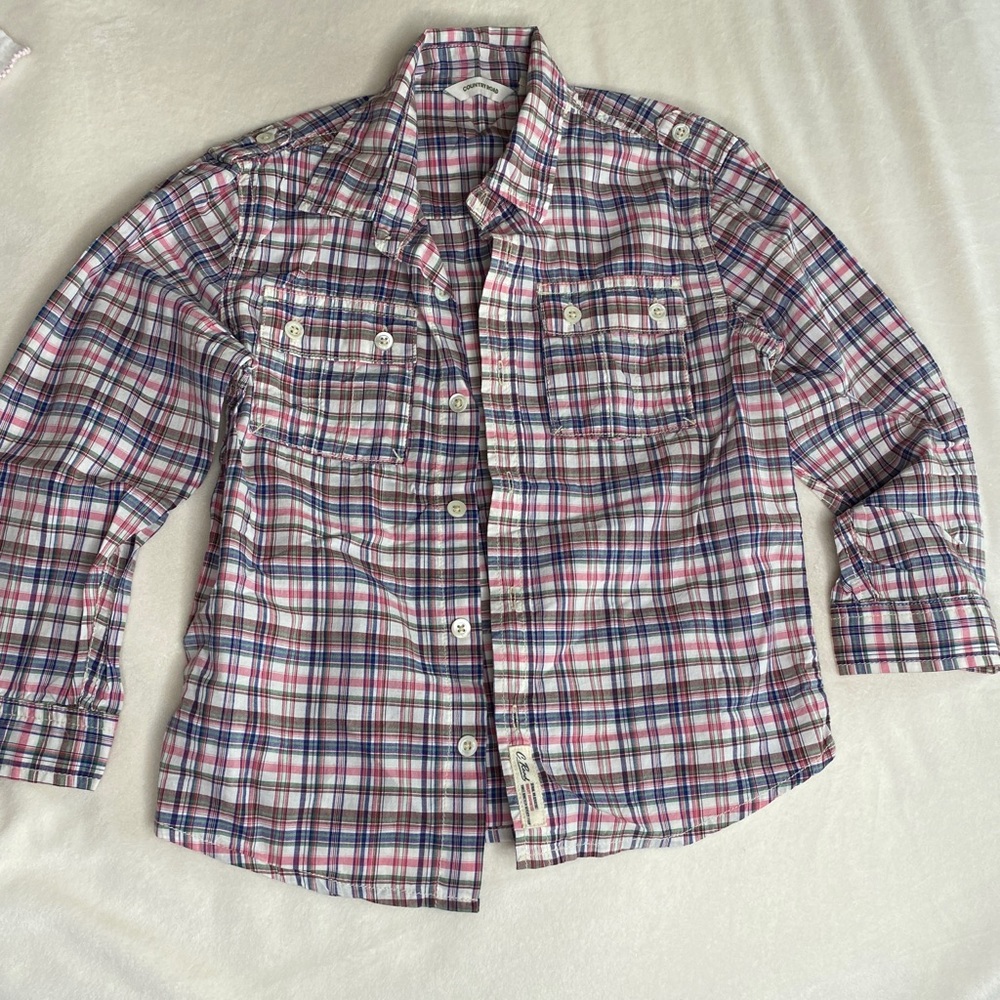 COUNTRY ROAD Australia Brand 100% Cotton Button Down Shirt Plaid Long Sleeves